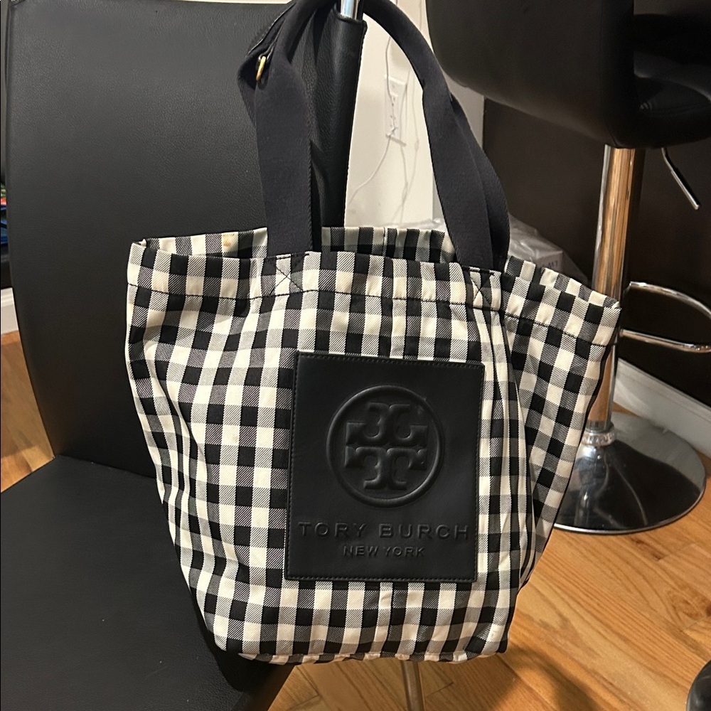 Tory Burch Gingham Black and White Tote